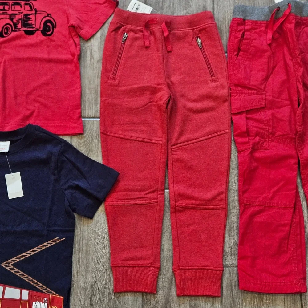Hanna Andersson Lot of 4 Kids 6-7 Red Navy Fire Truck Surf Jogger Cargo Pants